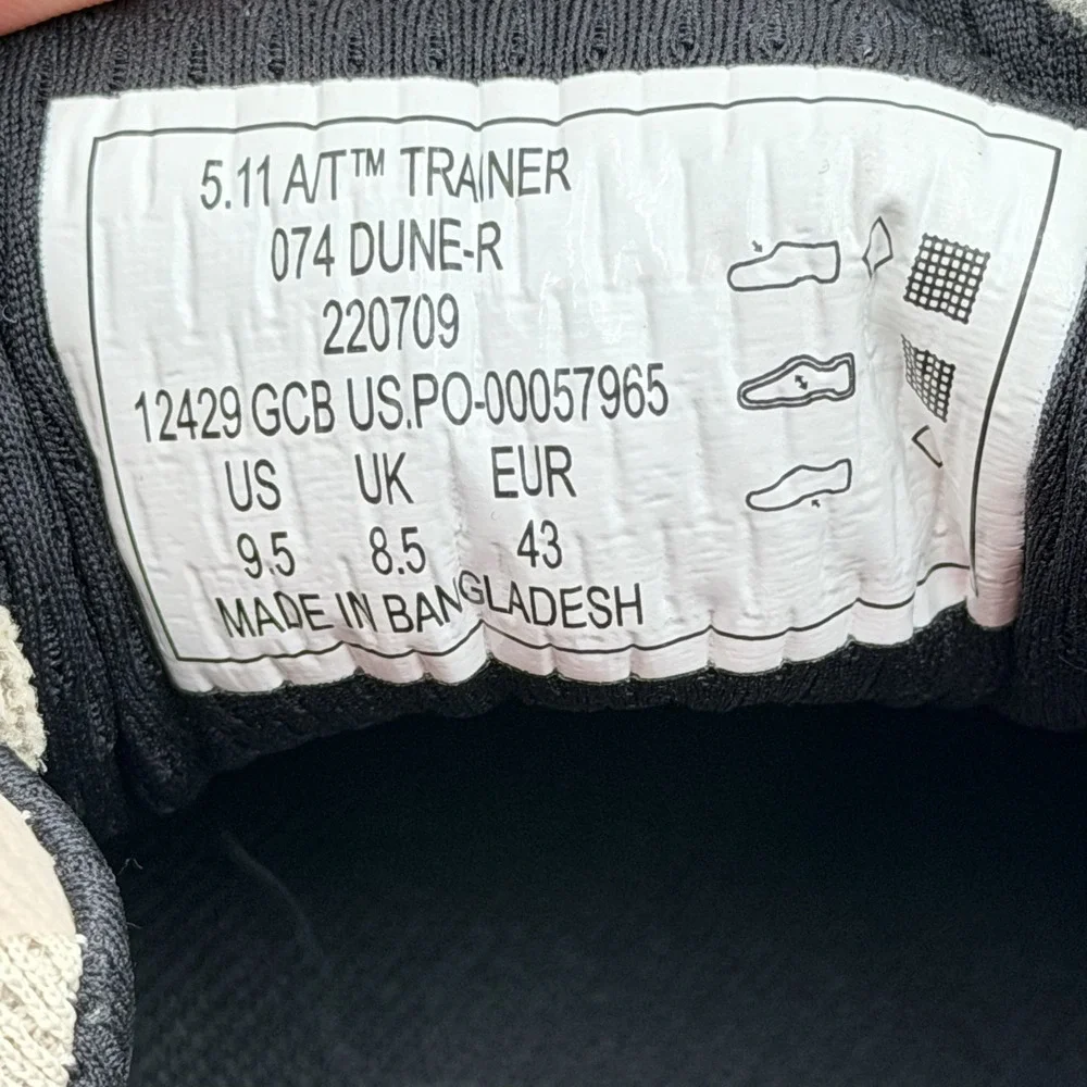 5.11 Tactical A/T Trainer Shoes Mens 9.5 Dune Tan Low Top Training Sneakers